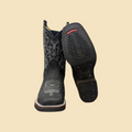 Lopez Fashion black leather cowboy boots with white decorative stitching and a durable slip-resistant rubber sole