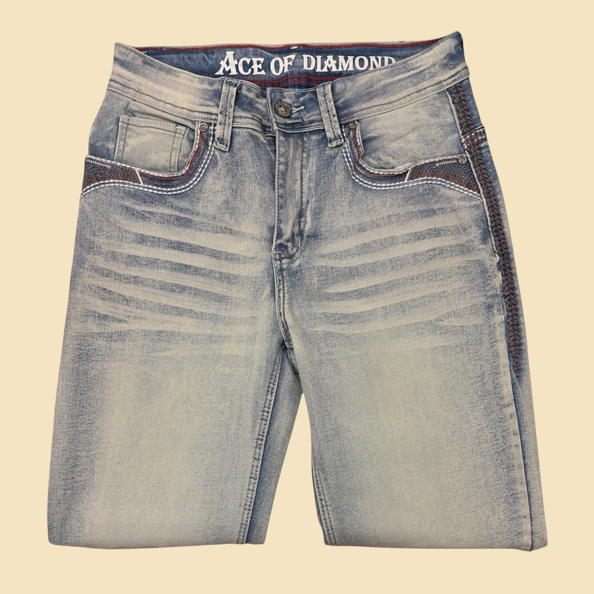 Ace of DIAMOND Embroidered Denim Jeans