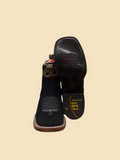 Lopez Fashion BESSERRO black leather square toe Western Chelsea boots with white stitching and branded sole