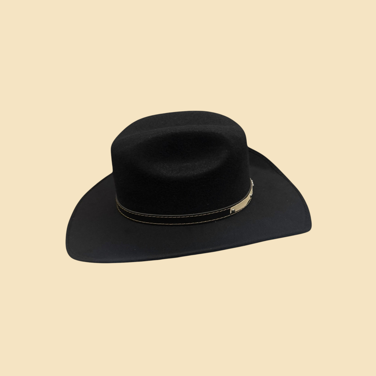 Lopez Fashion black felt cowboy hat with a wide brim and a decorative metallic band for a classic western look.