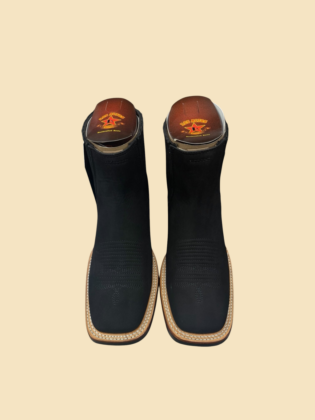 Lopez Fashion black leather square toe western ankle boots with intricate vamp stitching and pull-on design