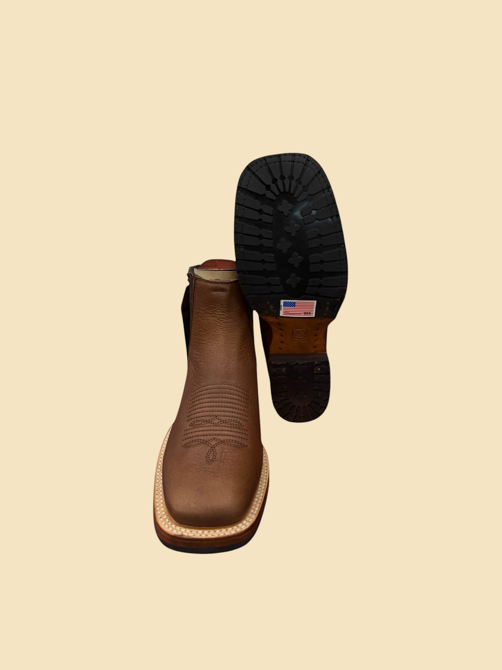 Lopez Fashion brown leather Western Chelsea boots with square toe and high-traction rubber outsole